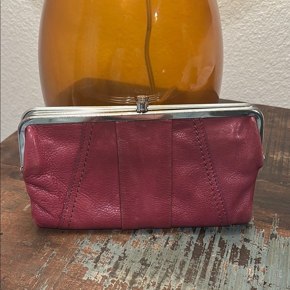HOBO Burgundy Leather Clutch with Silver Trim - Picture 15 of 16